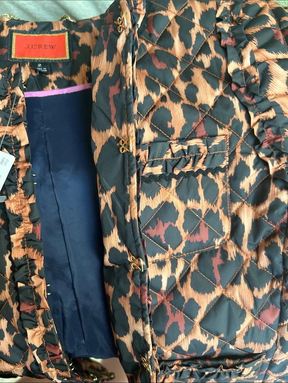 J.Crew Quilted Lady Jacket in Leopard Print NWT